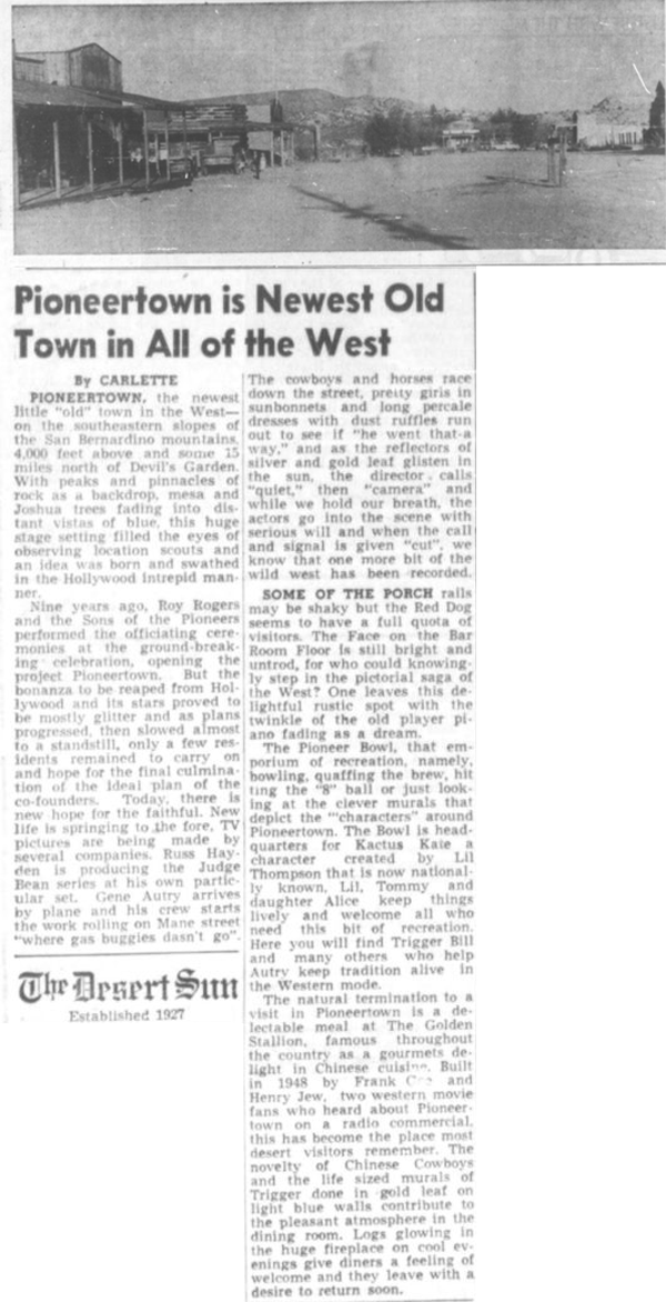 Oct. 14, 1955 - The Desert Sun article clipping