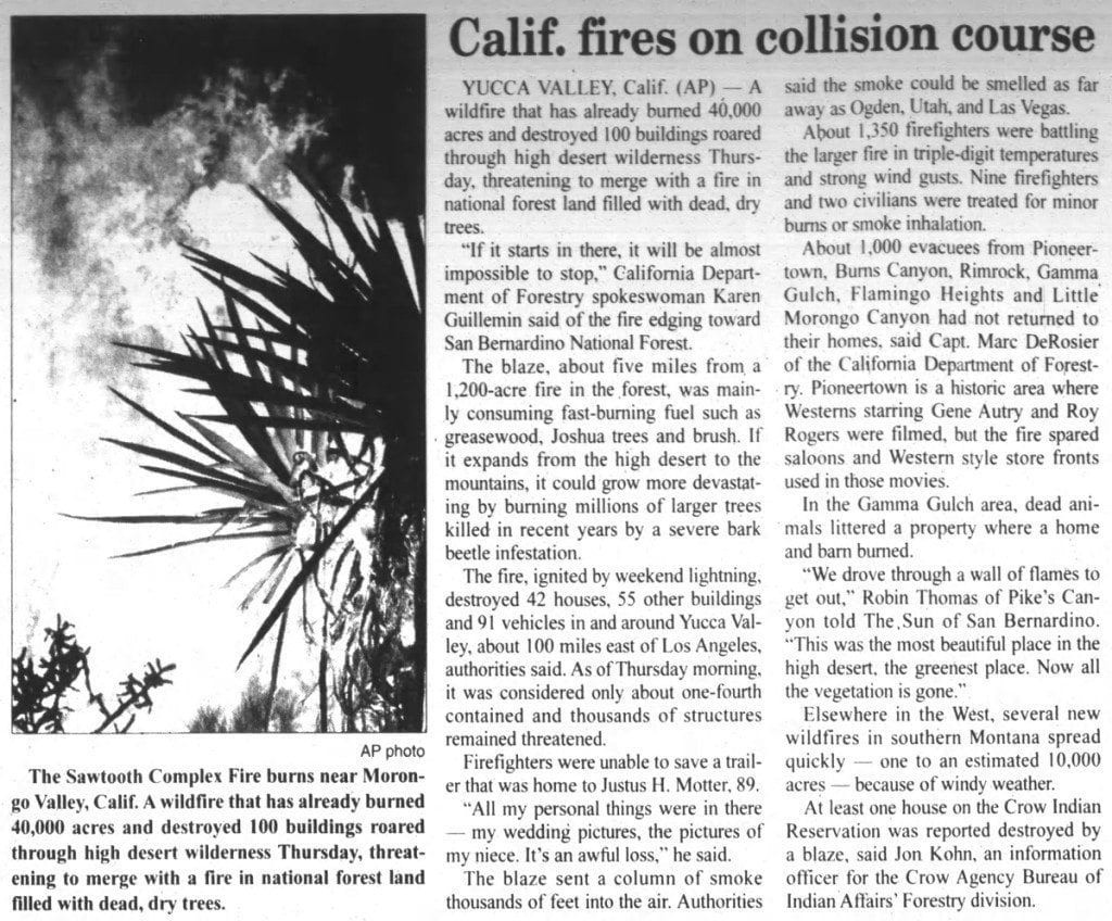Sawtooth Camplex Fire article clipping