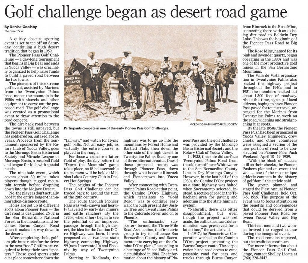 Golf challenge began as desert road game article clipping